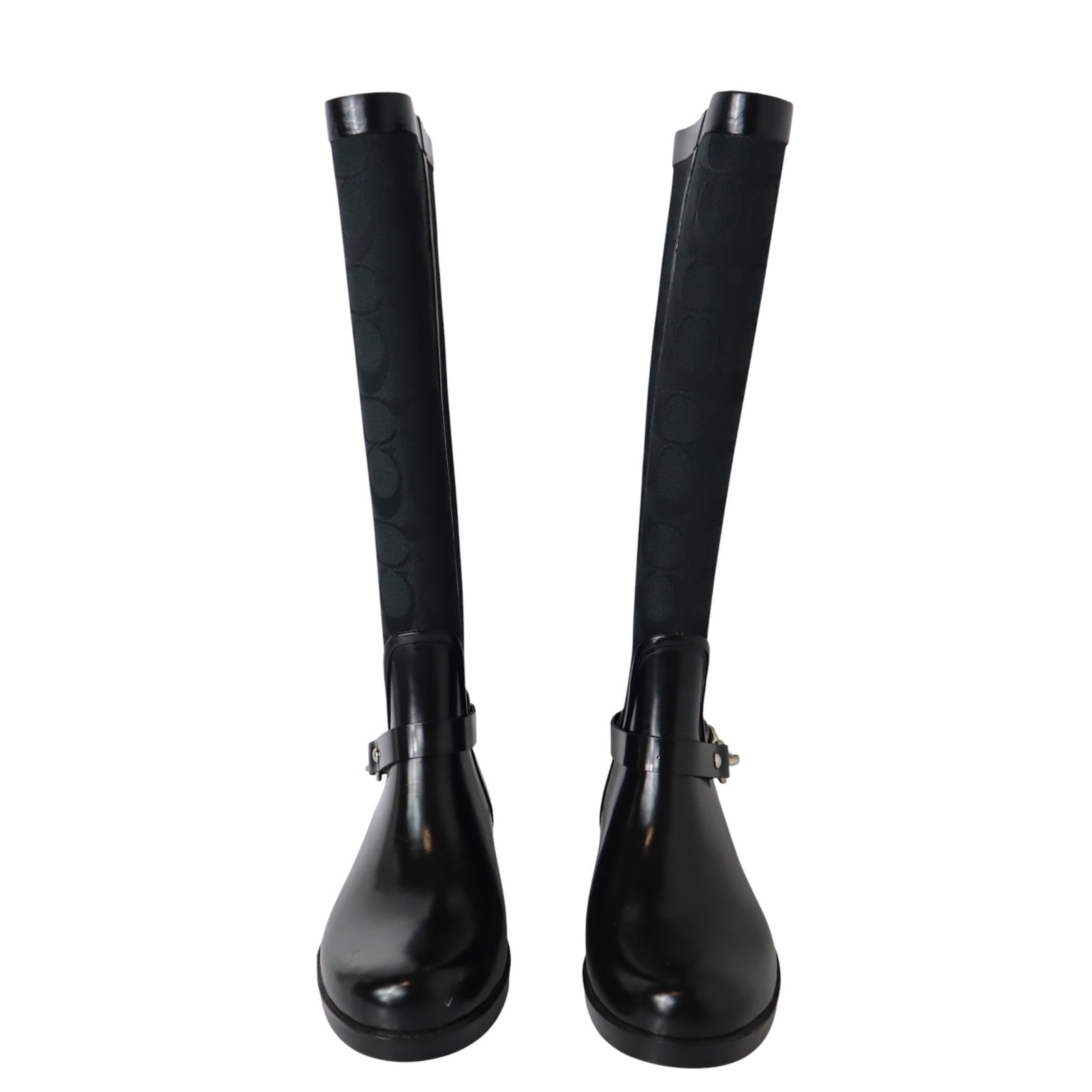 Coach Signature Lori Rain Boots Black C Logo Equestrian Buckle Women’s 6 B