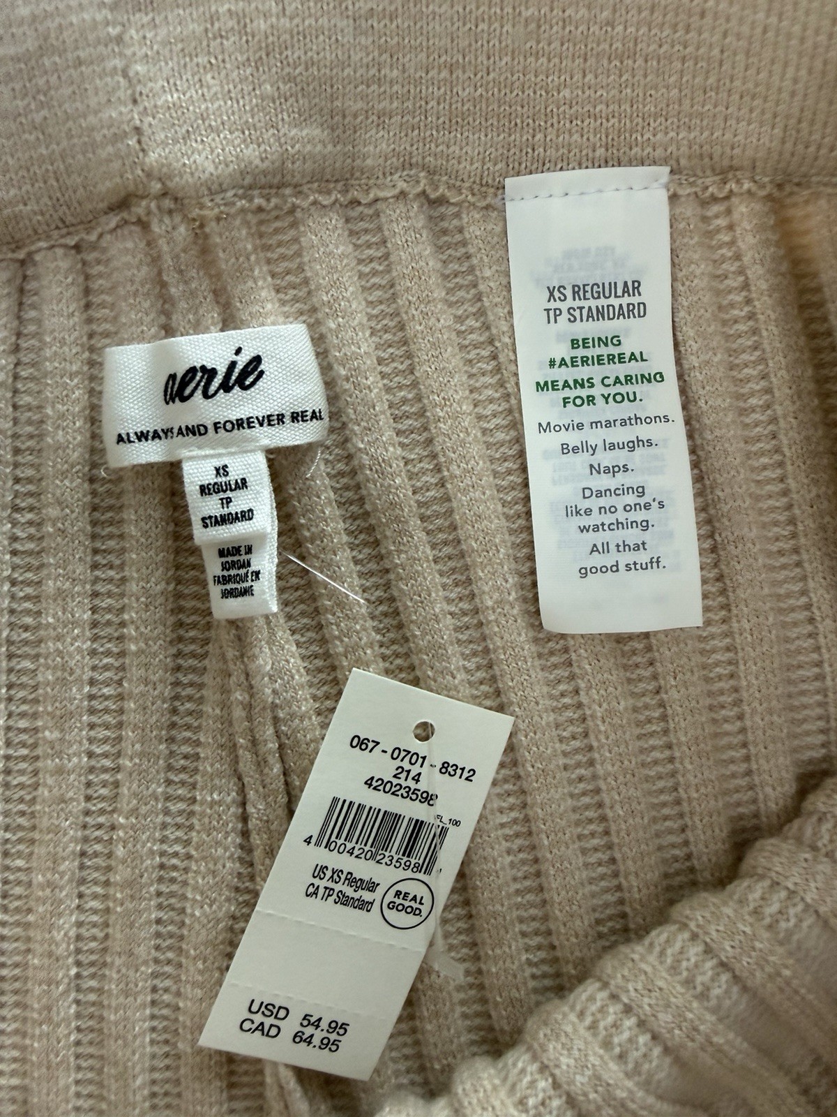 Aerie Cream Ribbed Knit Pants XS NWT Wide Leg $54