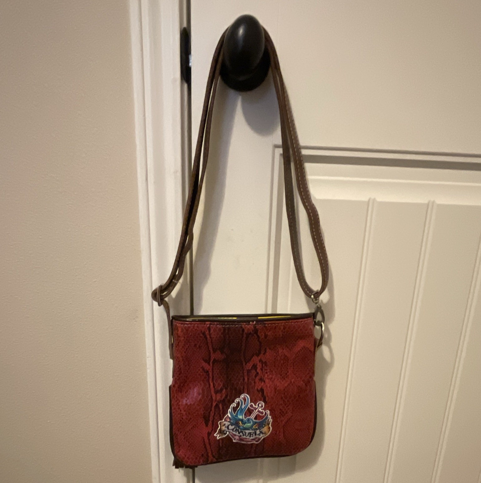 Consuela Red Snakeskin-Style Small Crossbody Bag Zip Tassel Detachable Strap