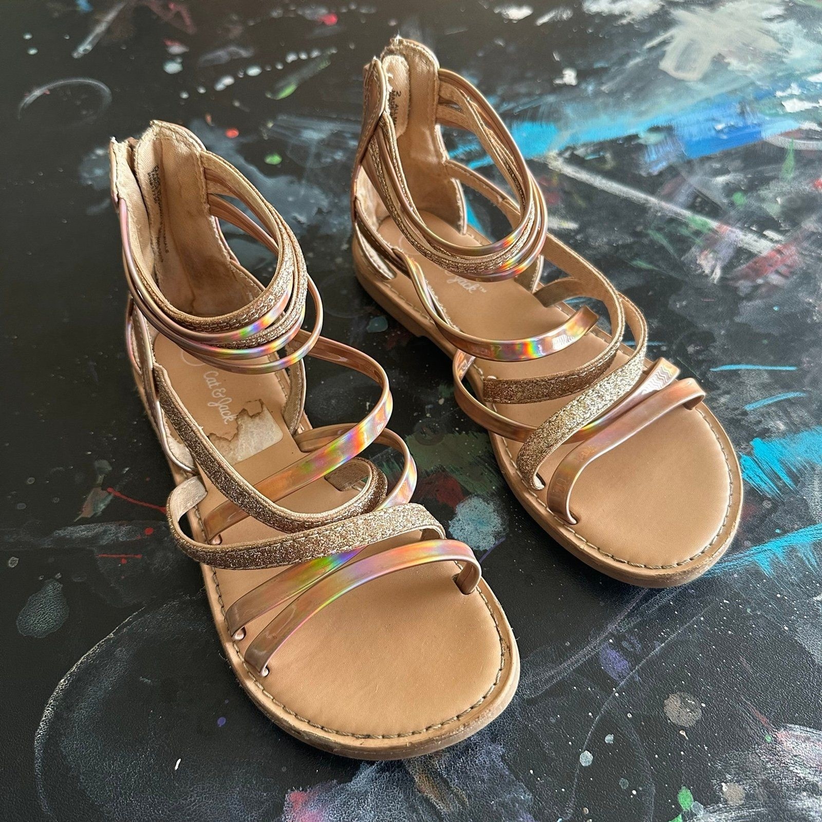 Girls gladiator sandals rose gold sz 2 Cat and Jack
