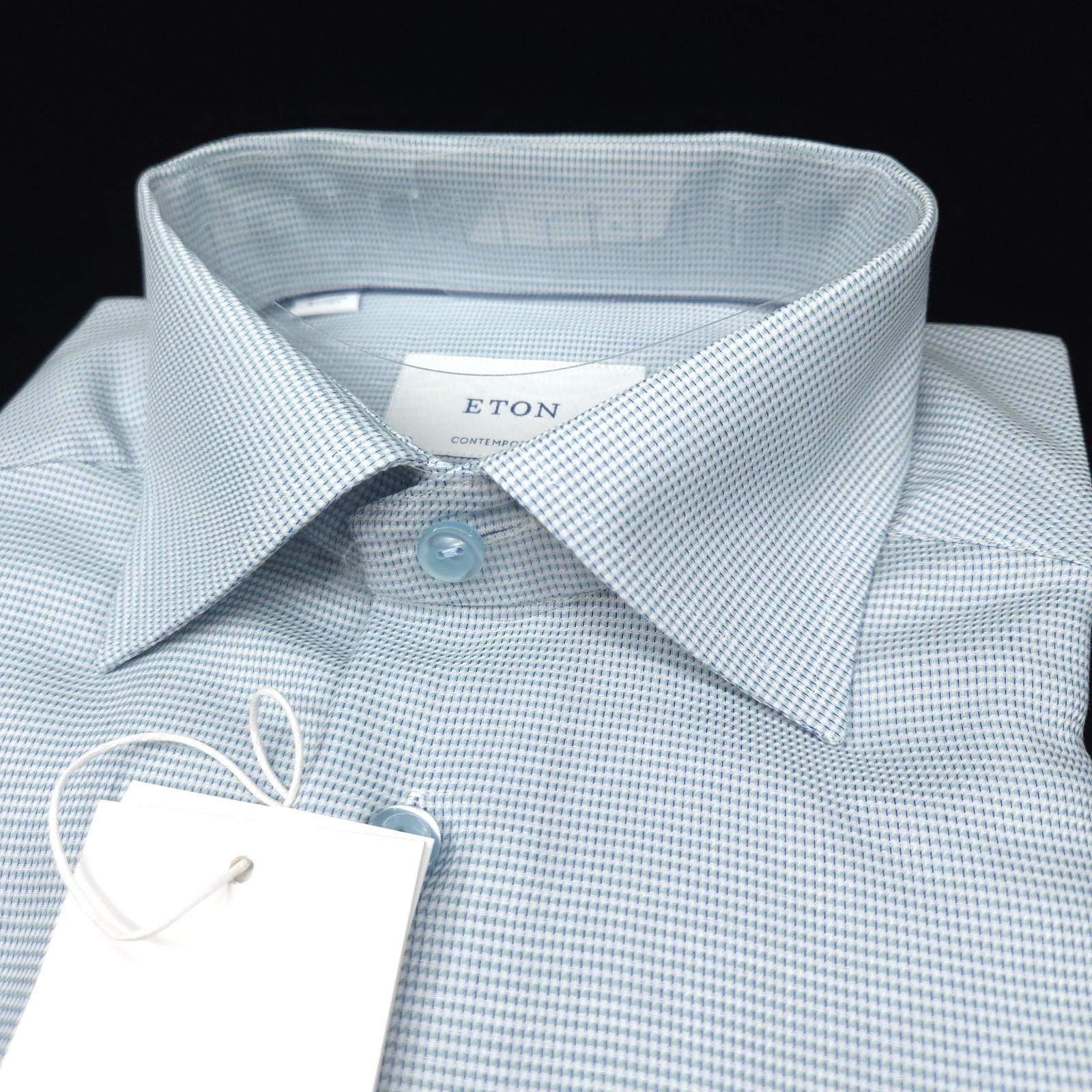 Eton Dress Button Shirt -16.5 37- Slate Blue White Contemporary ROYAL TWILL slim