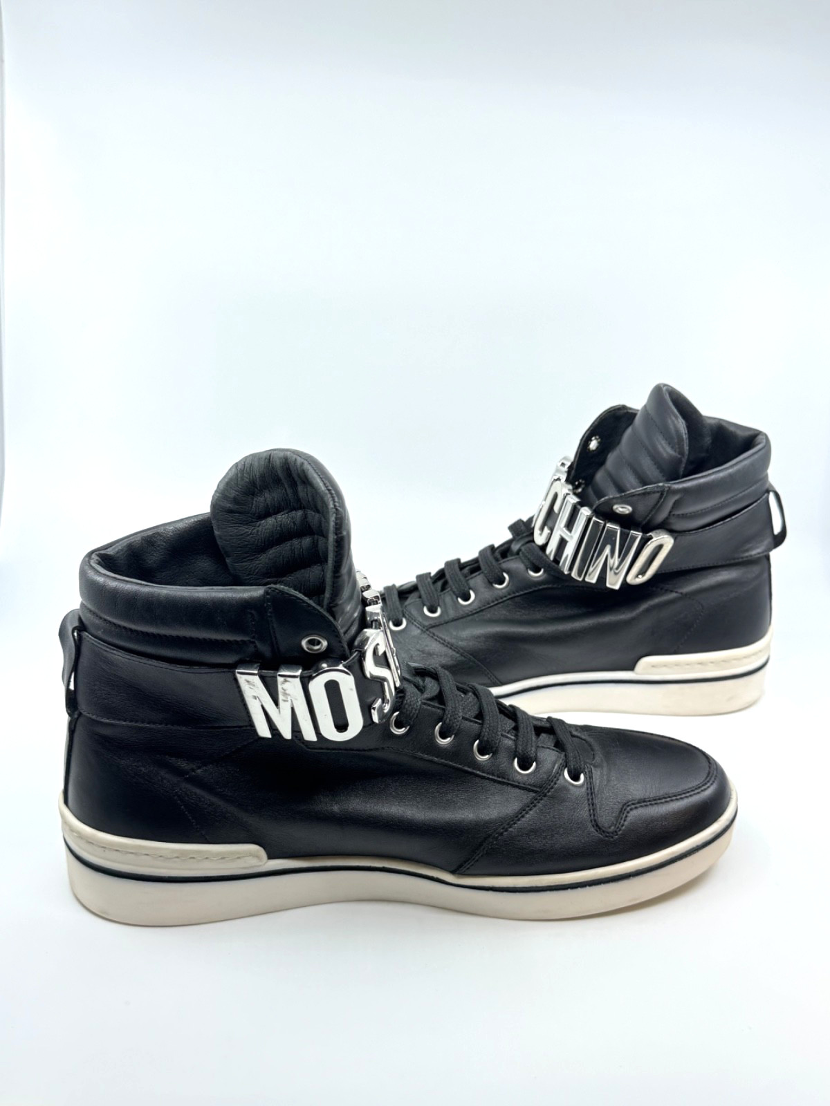 Moschino Mens Leather High Top Sneaker Logo Belt Buckle EU 43 US 10