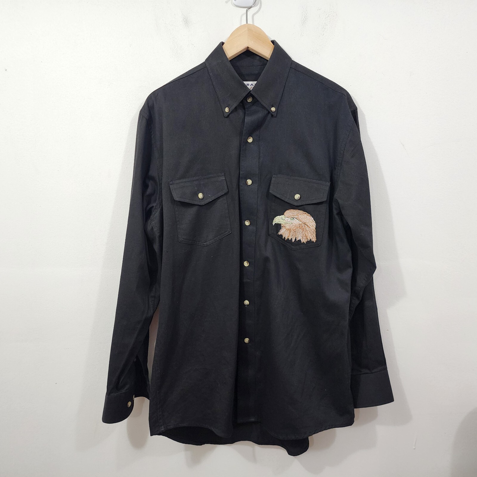 Crazy Cowboy Mens Shirt Black Eagle Embroidered Southwestern Snap Front Size M