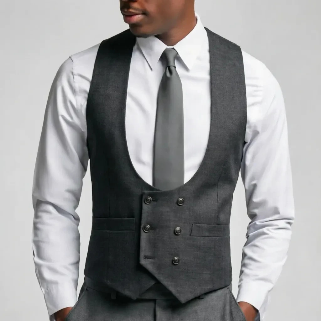 Slim Fit Men’s Deep U Neck Double Breasted Suit Vest Business Dress Waistcoat