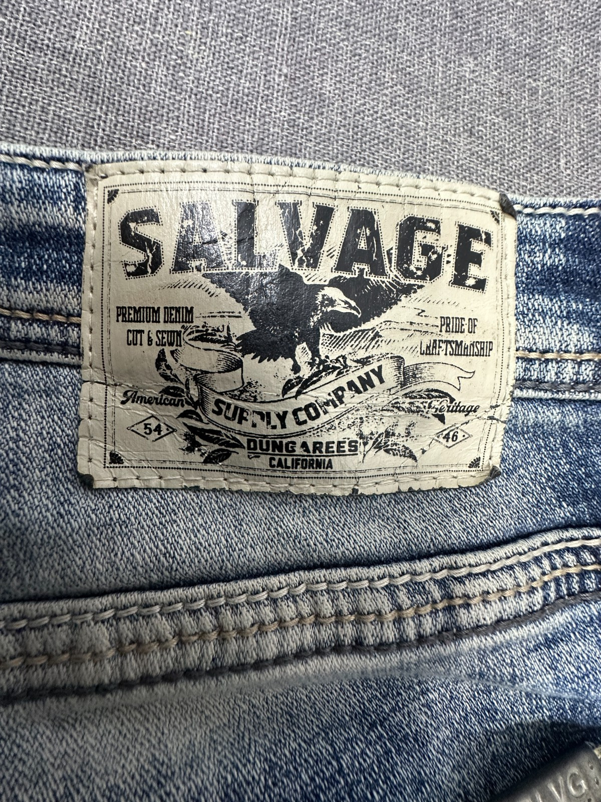 Salvage Supply Havoc Straight Slim Fit Jeans Mens 34×30 Blue Distressed Buckle