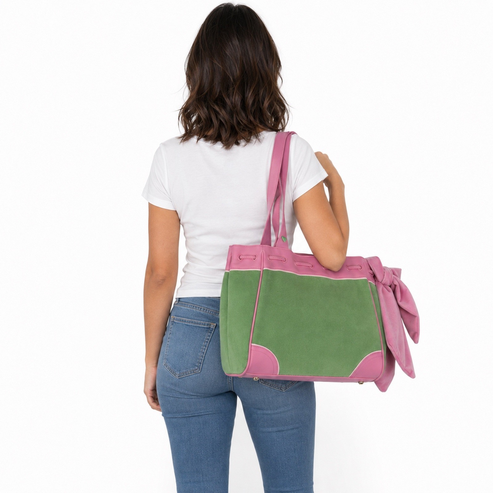 Juicy Couture Retro Strawberry Tote Bag Pink Green Velour Y2K 11JCDXUMX-RG NEW