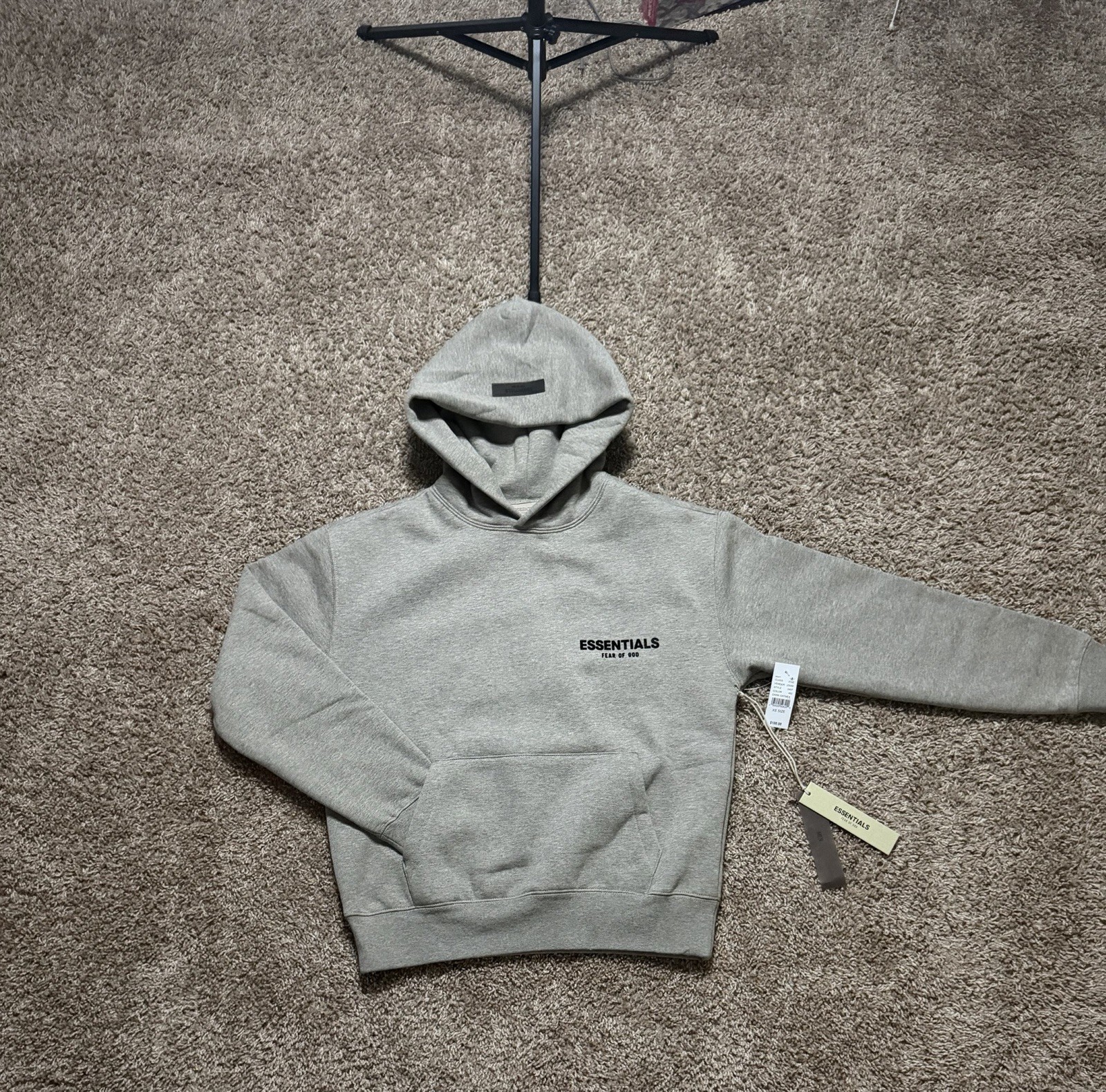 Essentials Fear of God Essentials Gray Solid Pullover Hoodie Logo Pockets XS