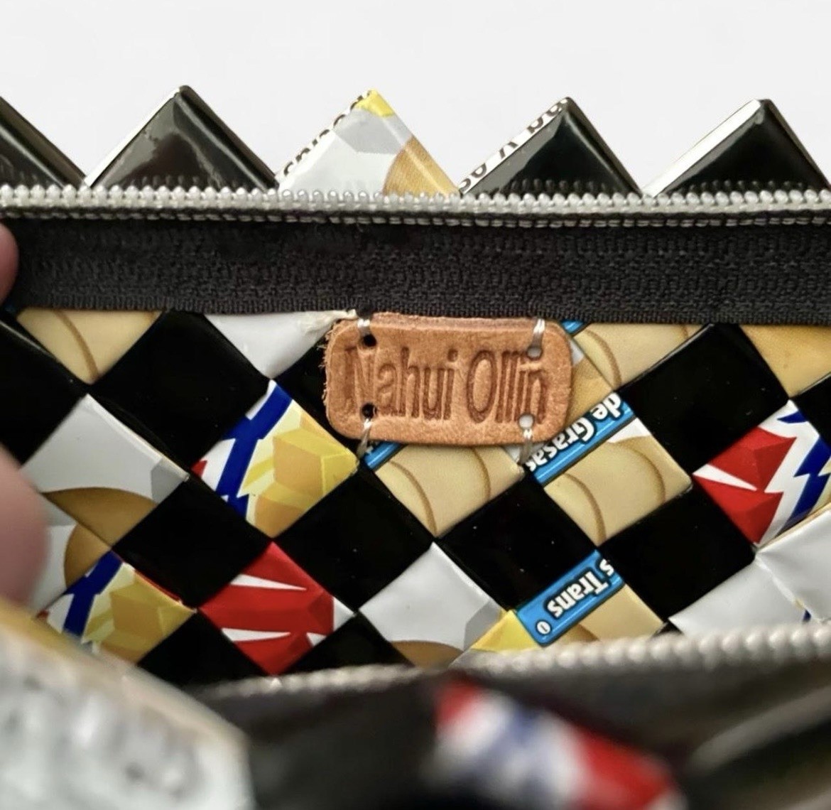 Nahui Ollin Checkered Clutch Bag, Woven, Wrist Strap, Eco Friendly, Art