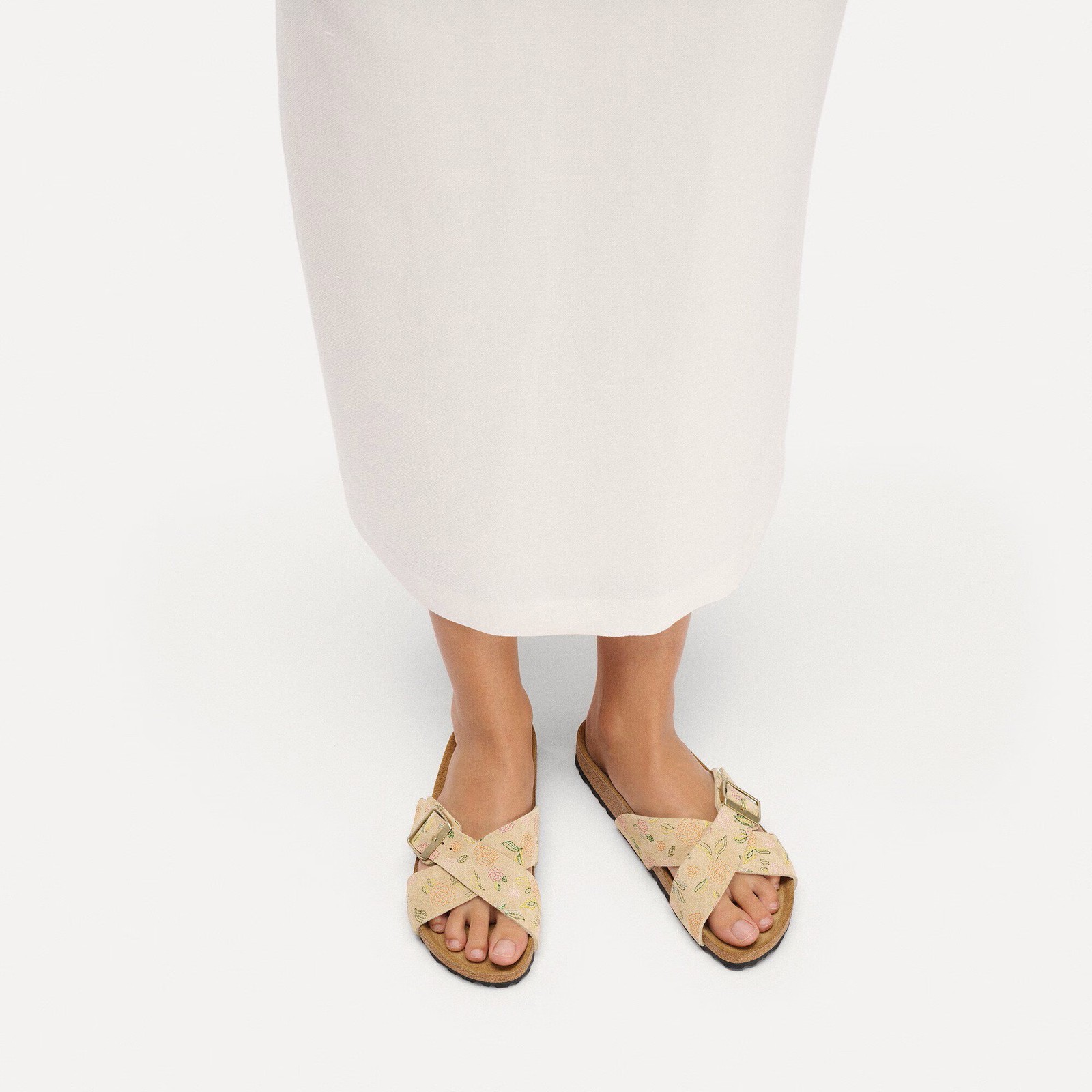 BIRKENSTOCK SIENA SANDCASTLE FLOWER PRINT MEDIUM/NARROW WIDTH CROSSED-STRAPS SAN