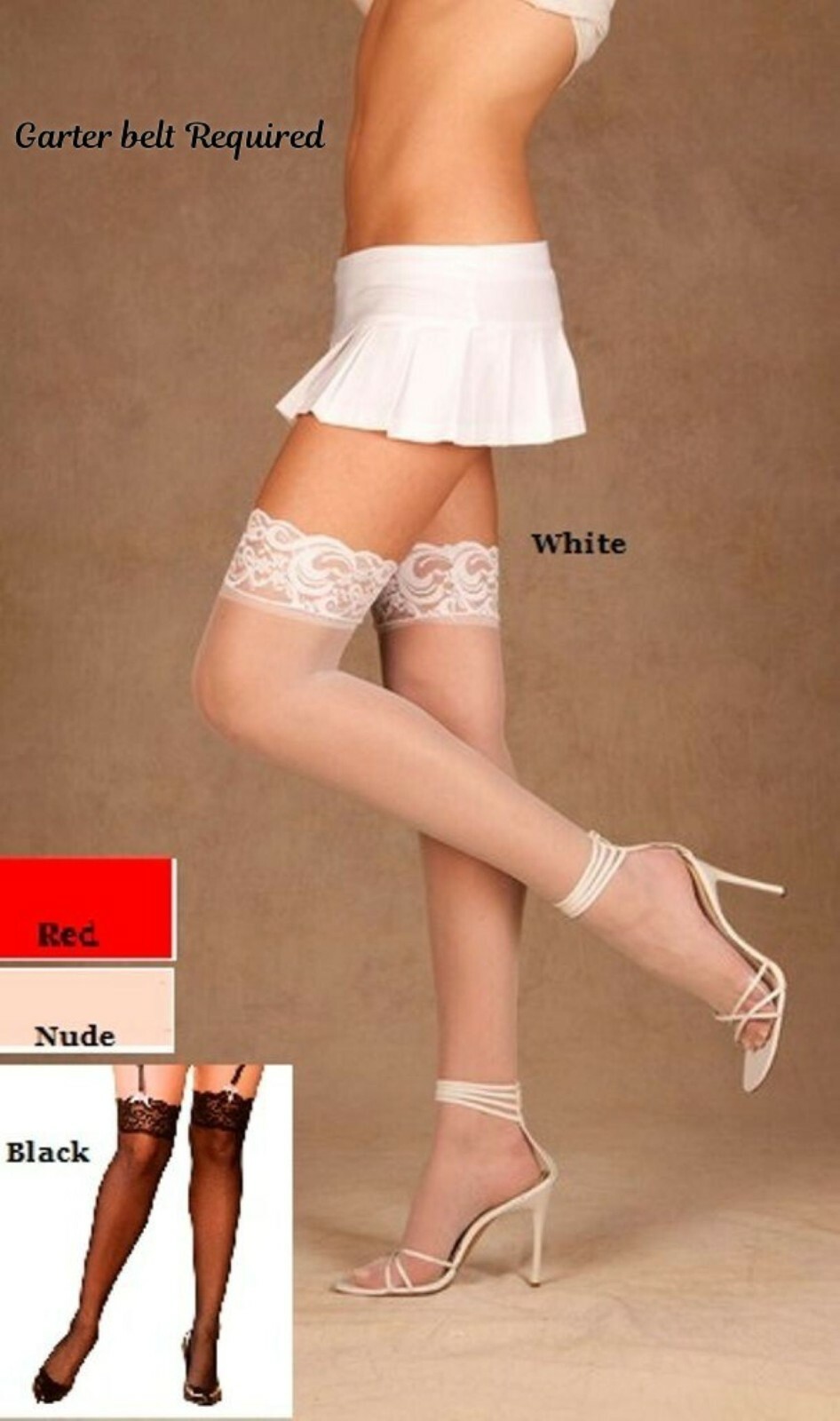 White Red Black Nude Lingerie Thigh Hi Stockings O/S REGULAR S – L 90 160lbs