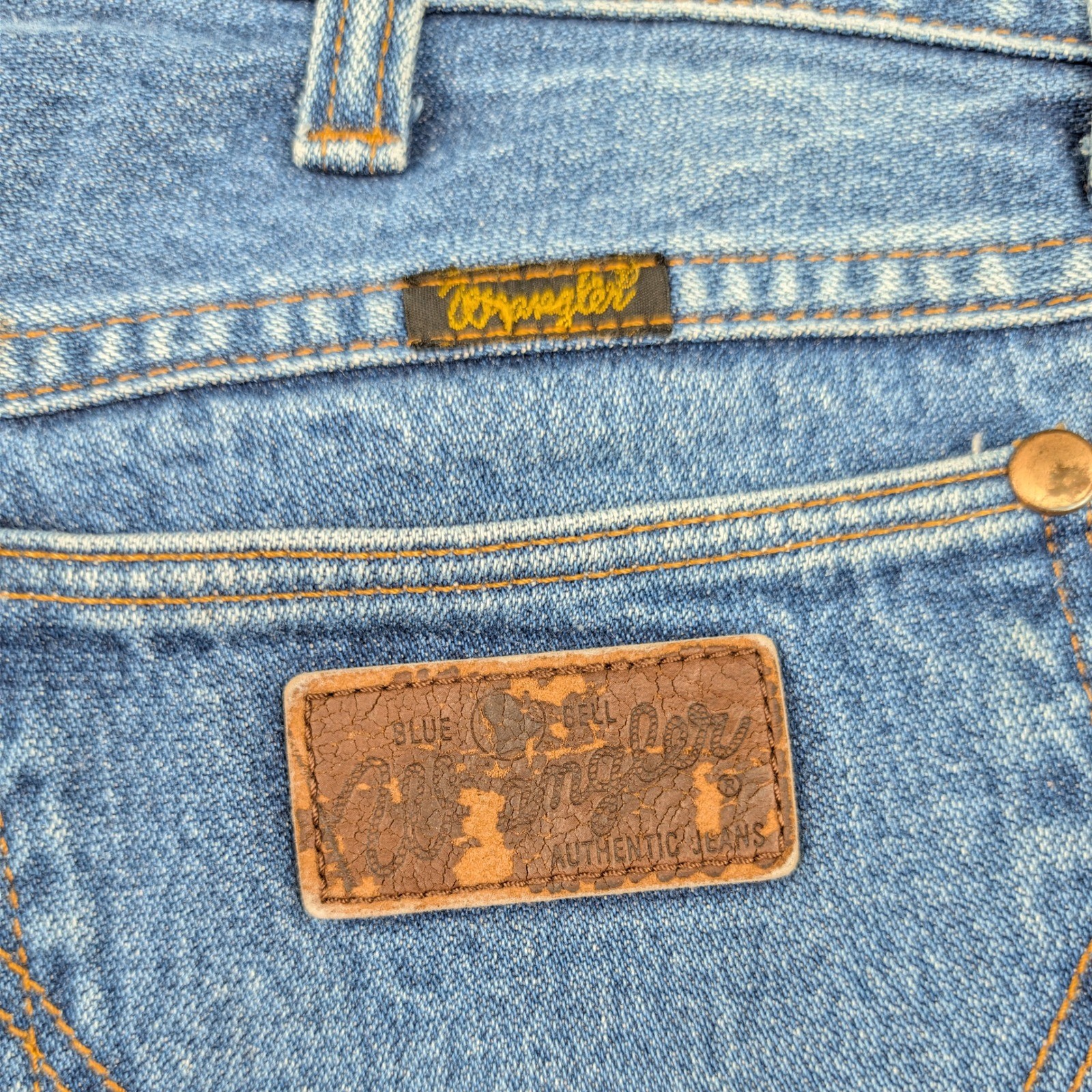 VTG Wrangler Jeans Men 34×30 Blue Broken Twill Denim Straight Leg Leather 90s