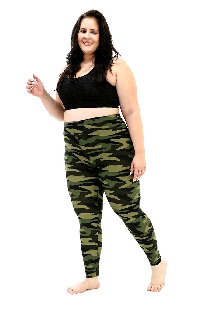 Jack David Women’s Plus Size Army Green Camo Camouflage Soft Leggings 1X-2X-3X