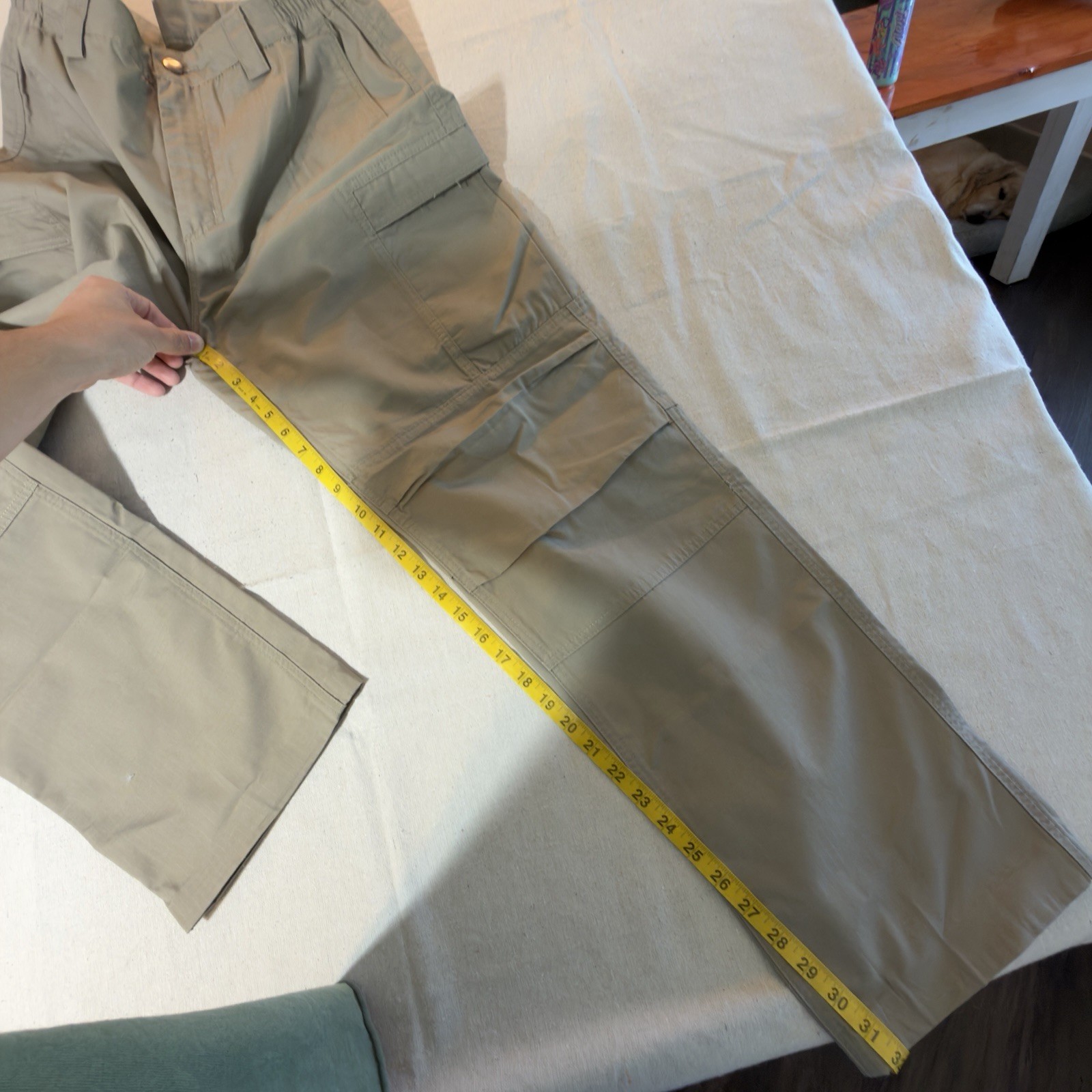 Free Soldier Men’s Beige Ripstop Cargo Pants Straight Leg Elastic Waist 36