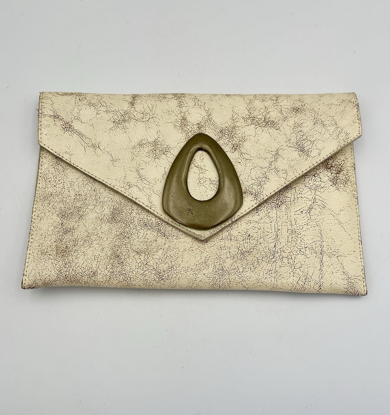 Kim White Metallic Gold Leather Envelope Clutch Purse Made in USA Cream