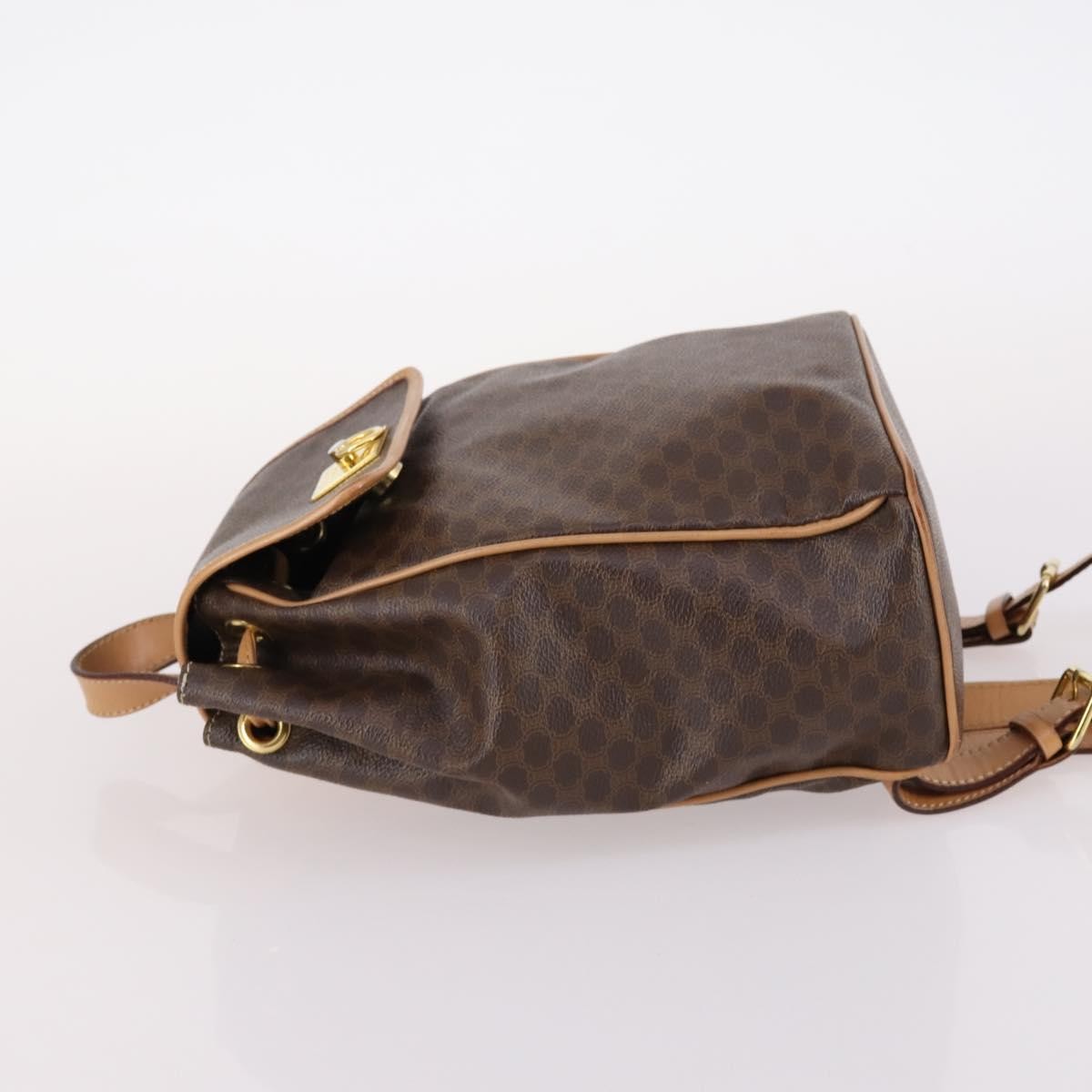 CELINE Macadam Canvas Backpack PVC Leather Brown Gold Auth ep10632