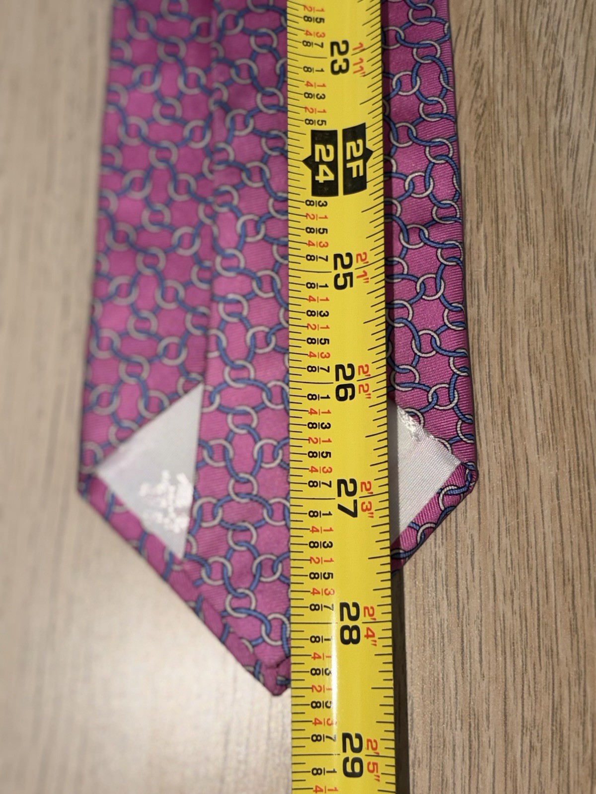 Brooks Brothers Tie Pink Geometric Chain Link 100% Silk Made In USA 3.25×57