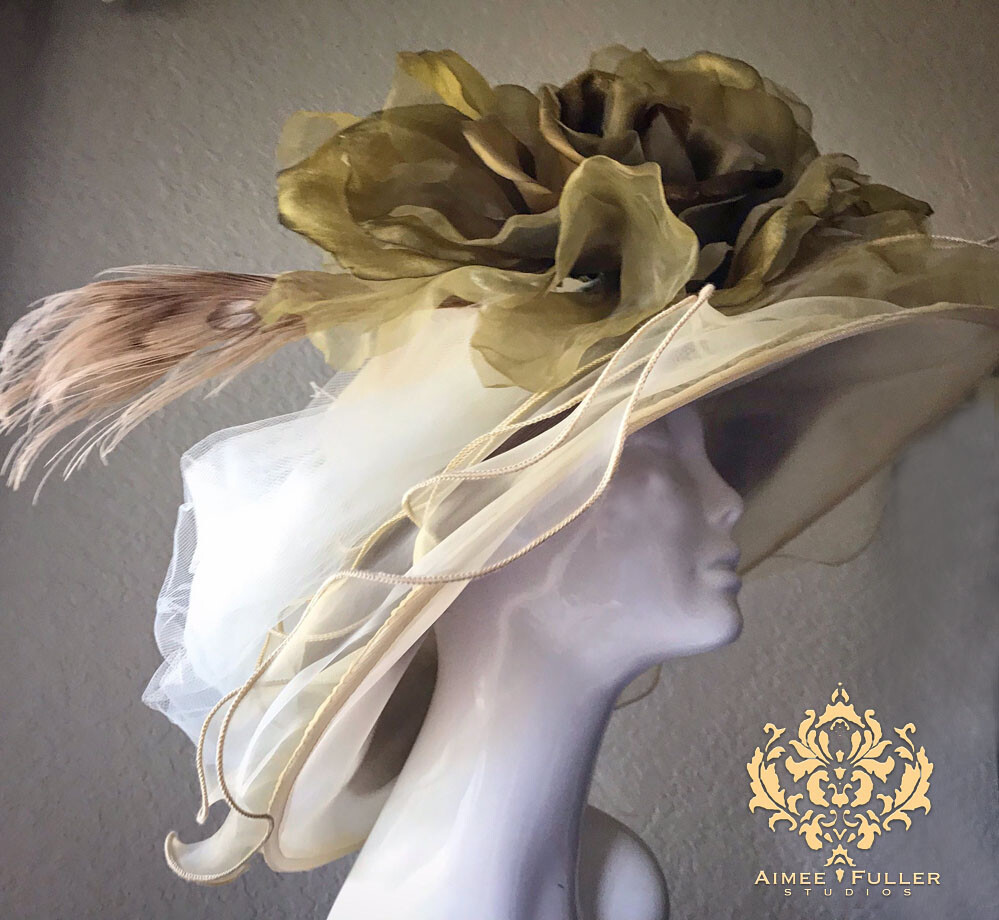 Rose Kentucky Derby Hat Cream Ivory Moss Hues Royal Ascot Del Mar Melbourne Cup