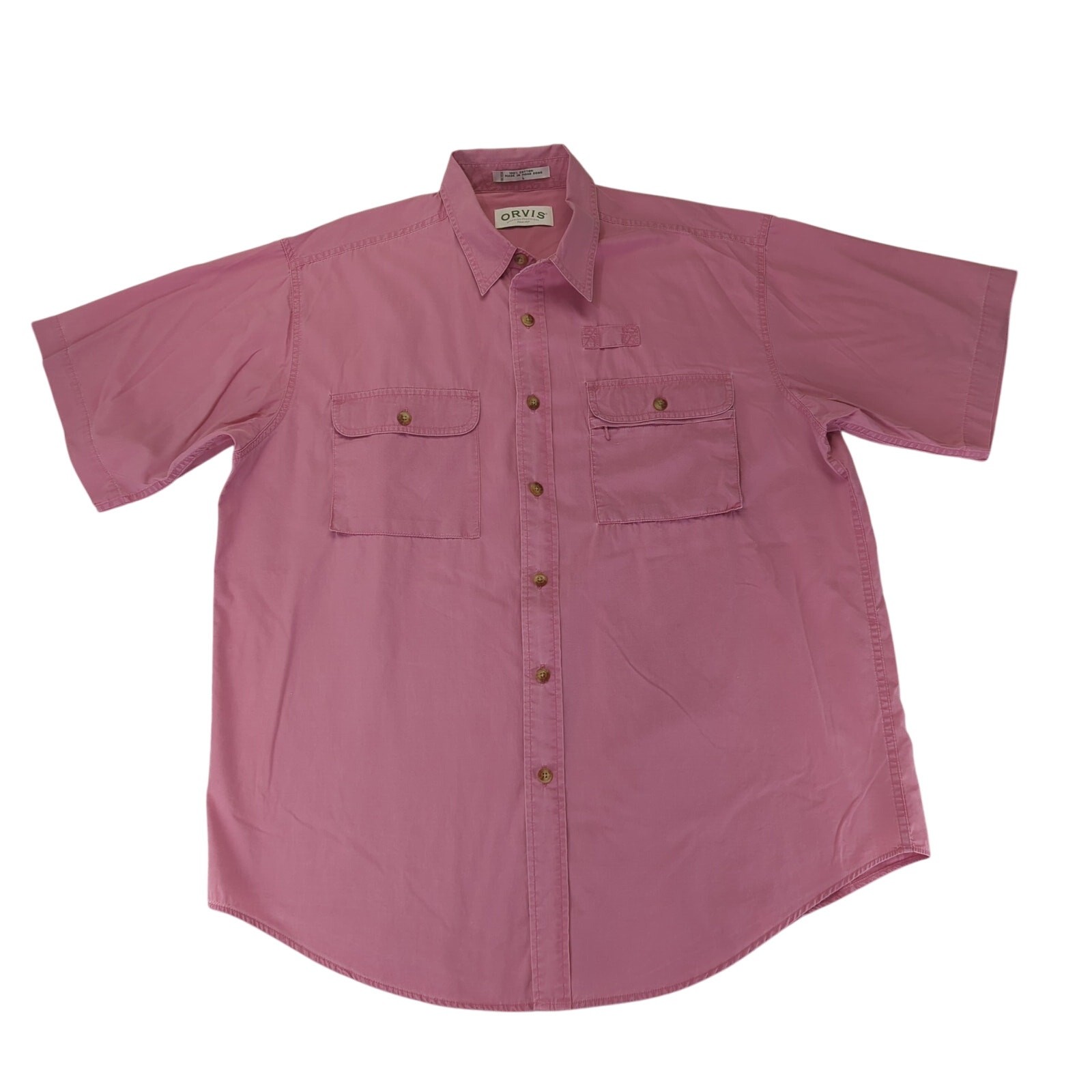 Orvis Short Sleeve Button-down Fishing Shirt Men’s Large Salmon Pink 100% Cotton