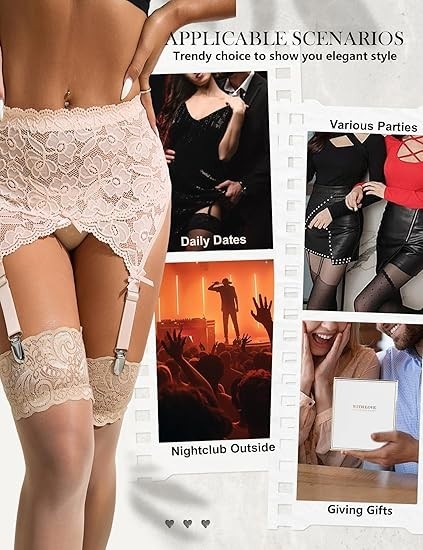 “””ohmydear Womens Lace Garter Belt X-Large-XX-Large, Style4:nude(only Garter) “