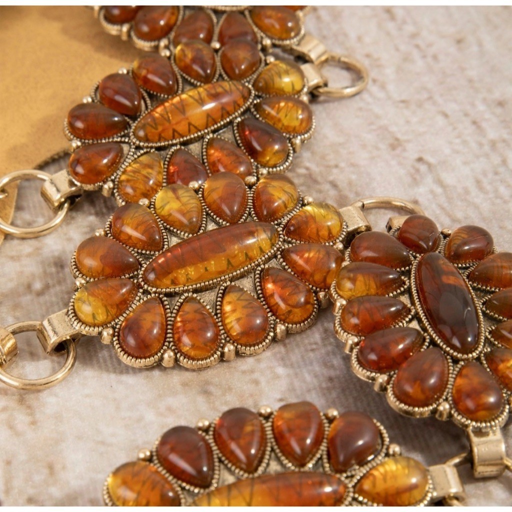 Gold Boho Cowgirl Concho Cabochon Western Chain Belt Rodeo Hippie Festival