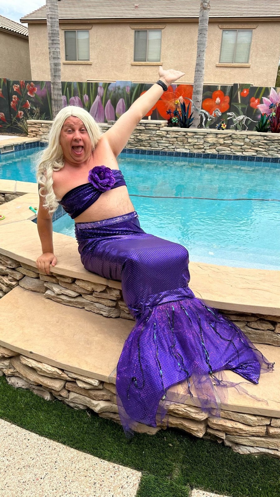Mermaid Merman Purple Sparkle 3 Piece Adult L XL Costume Drama Dept As Is