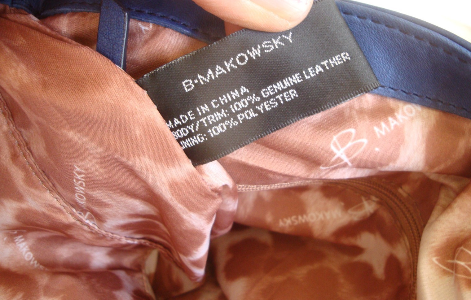 B MAKOWSKY Blue Leather Hobo Handbag Tote Purse Shoulderbag Chain Strap Large