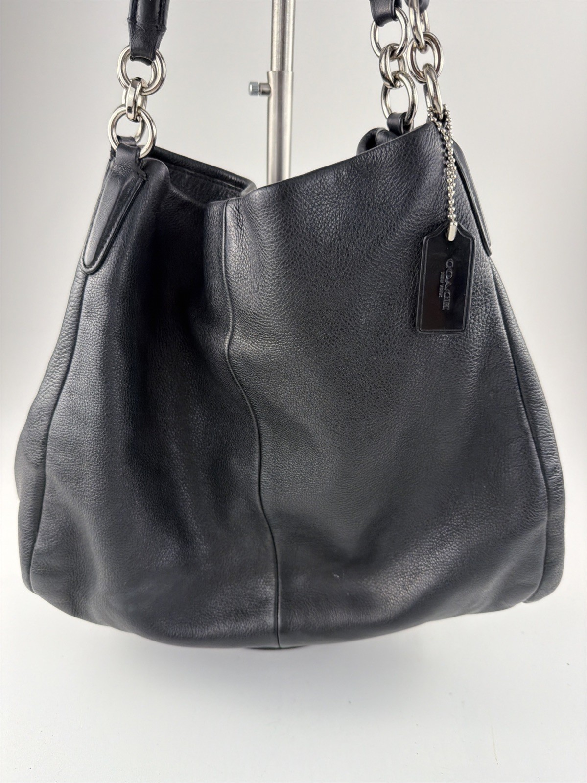Coach Black Pebbled Leather Madison Phoebe Shoulder Bag Handbag Silver Accents