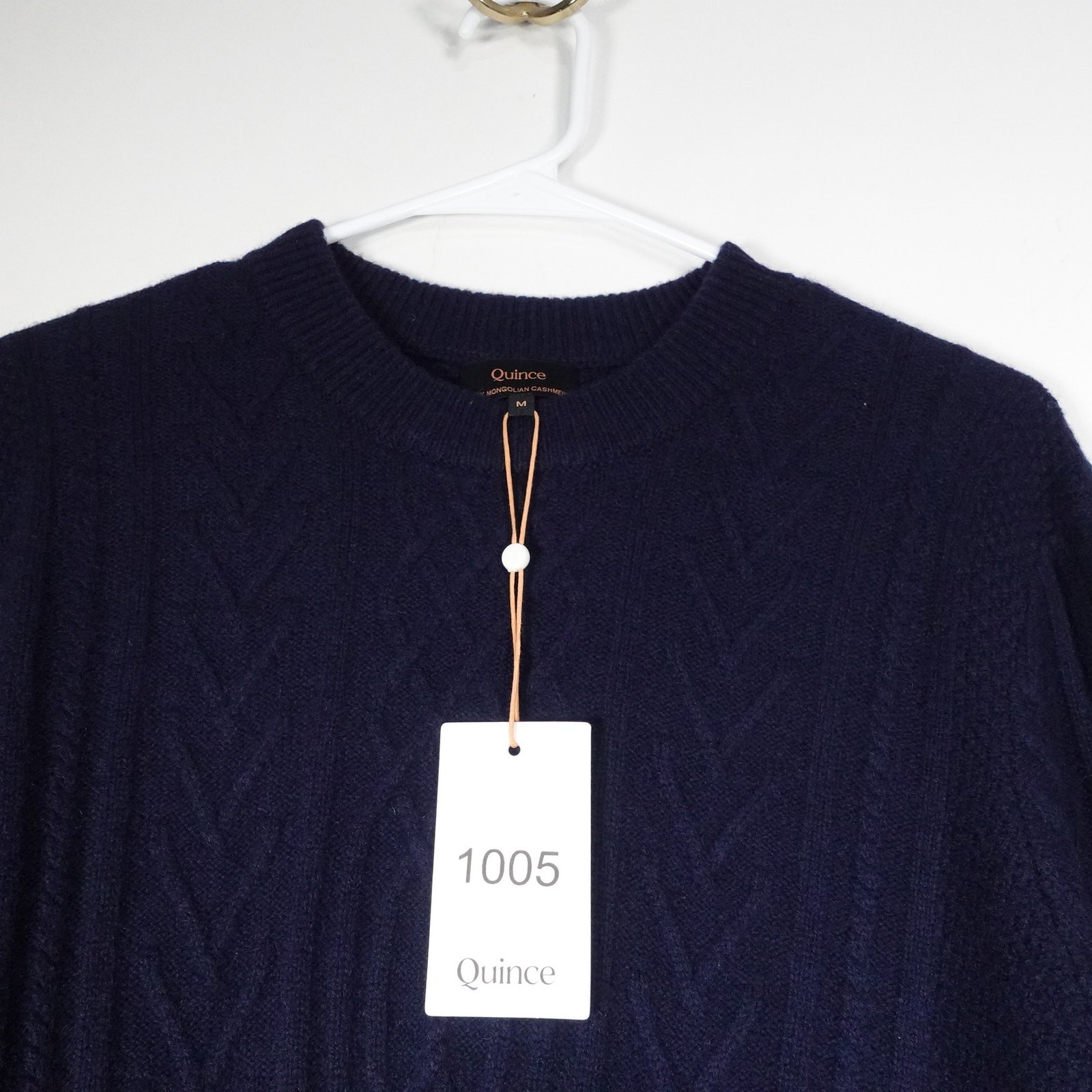 New Quince Men’s Classic Cable Cashmere Crewneck Sweater True Navy Pullover M