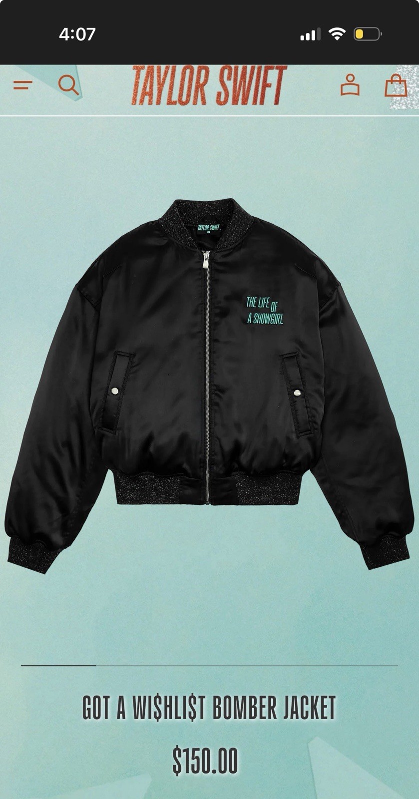 Taylor Swift Women’s Got a Wi$hLi$t Bomber Jacket Black Graphic Print XL