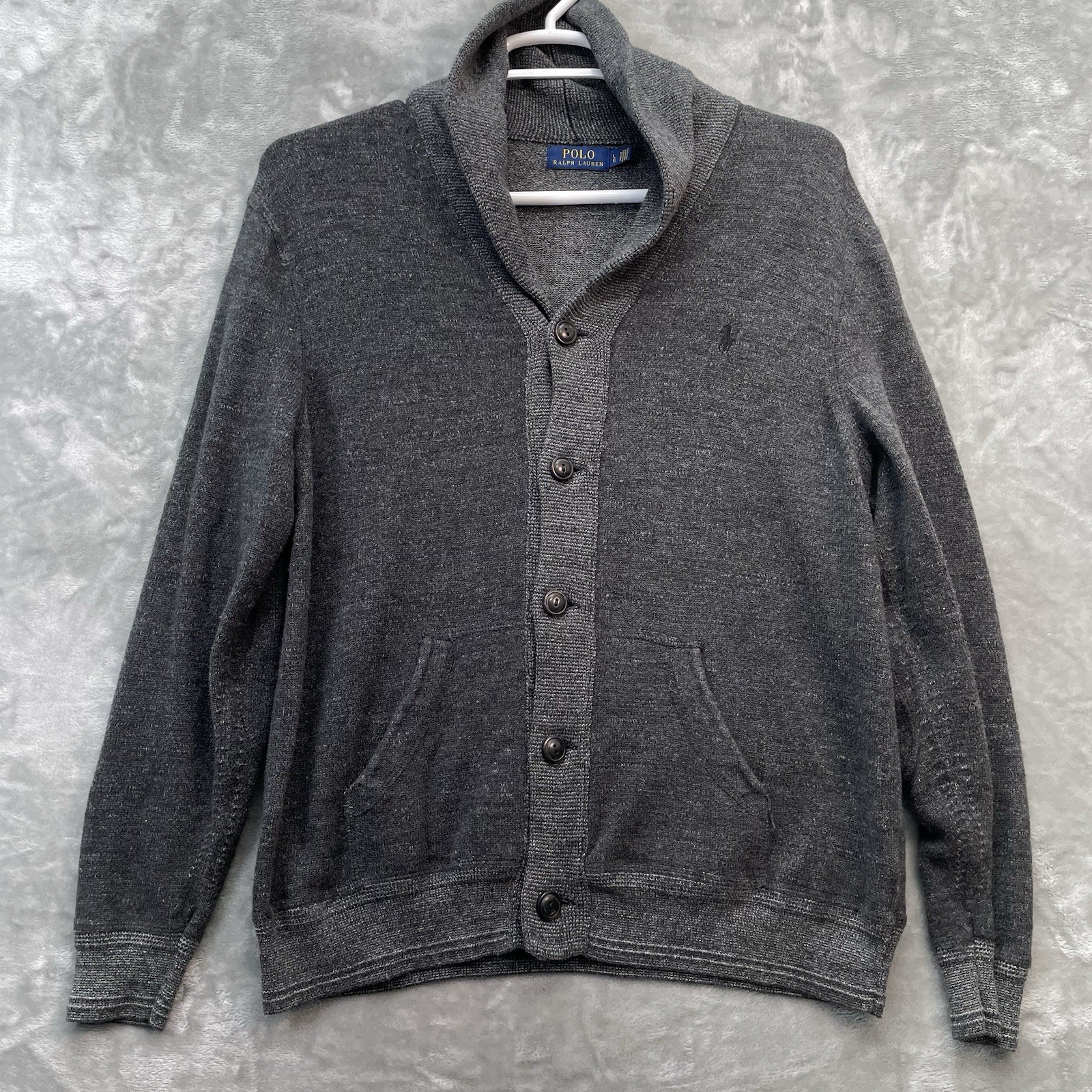 Polo Ralph Lauren Shawl Collar Cardigan Men large knit dad grandad elbow pads