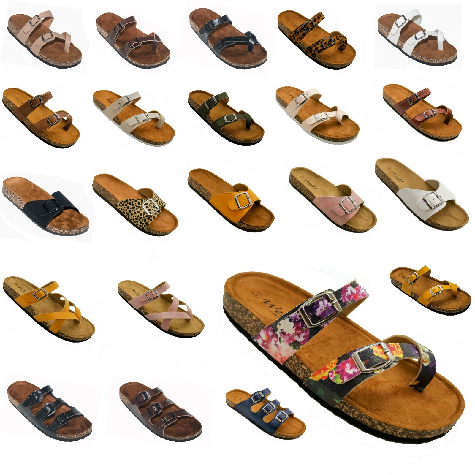 Women’s Slide Buckle T-Strap Cork Platform Flip Flop Shoes Sandals