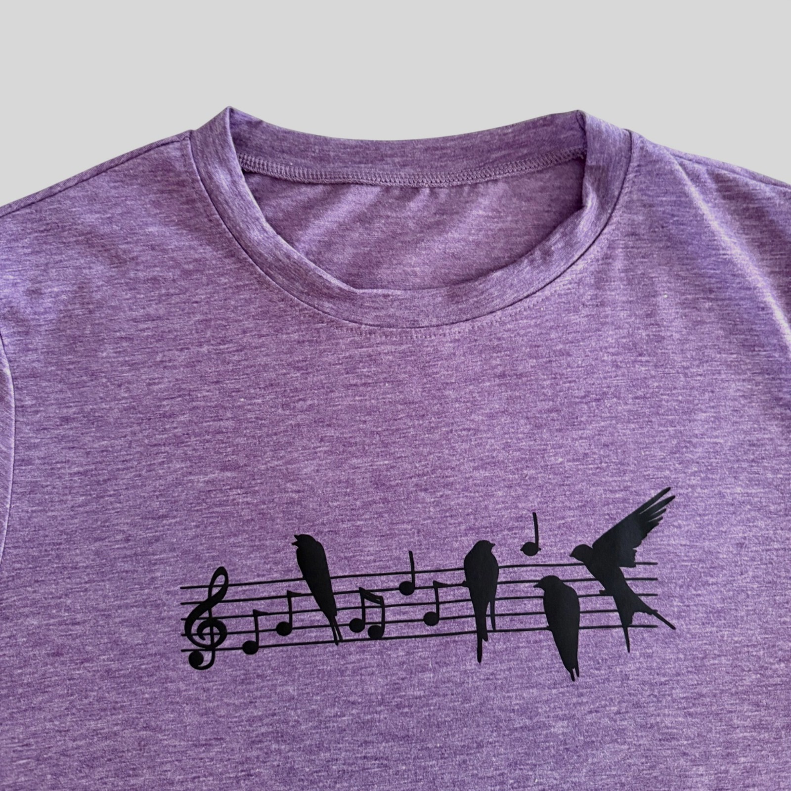 Bird Music Notes Shirt Womens XL Purple Graphic Tee Choircore Top