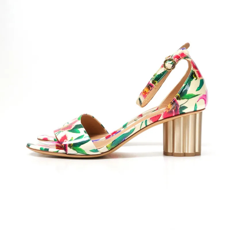 Pre-owned Salvatore Ferragamo ERACLEA Patent Leather Heel Sandals Size US 6.5