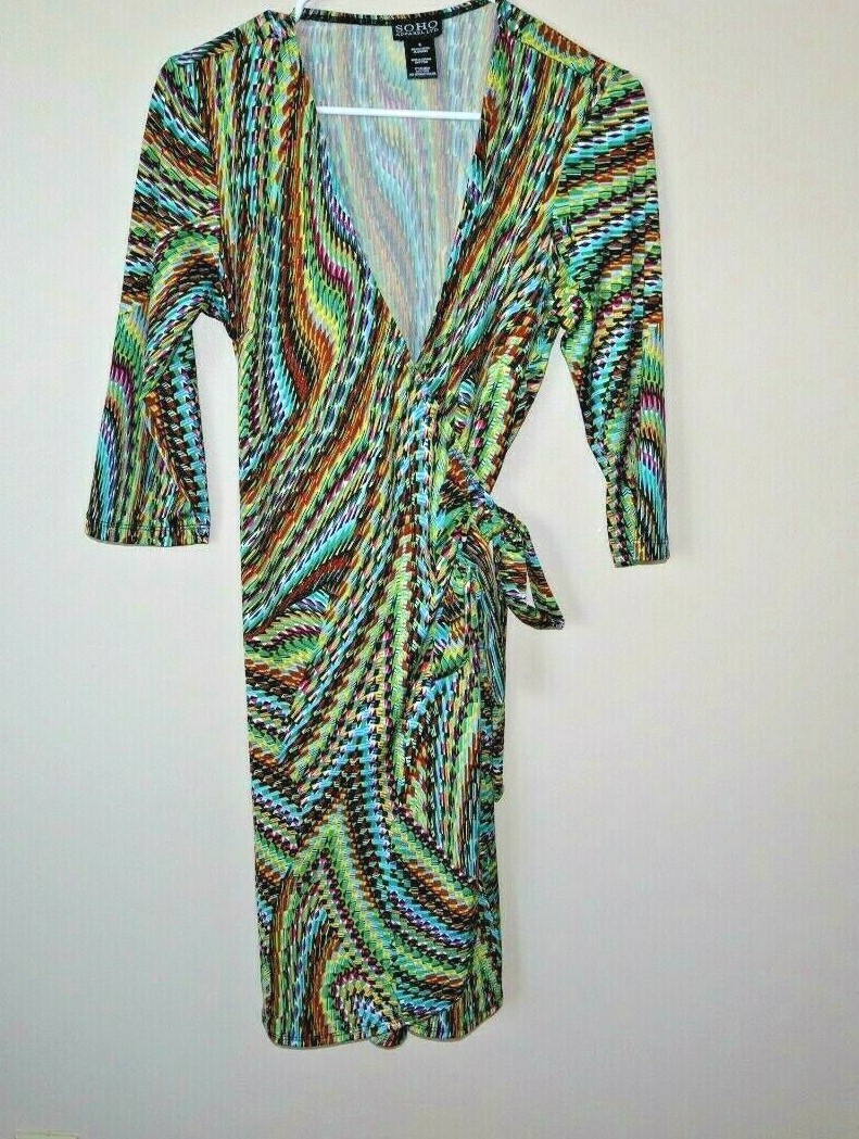 Wrap Around Dress Soho Apparrel LTD Size 6 Multi colored bright geometric design