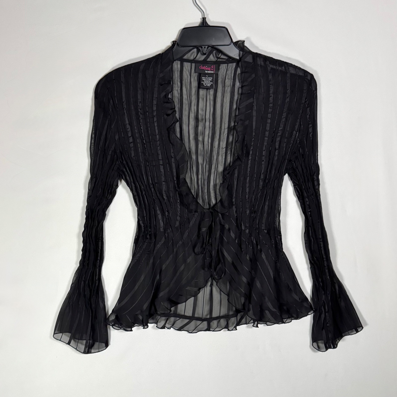 Y2K Vintage Sheer Black Tie Front Cardigan Top Size L Whimsy Fairy Goth Witch