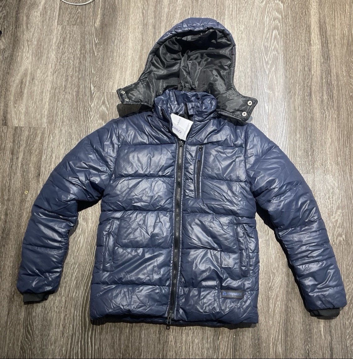 Urban Buck Men’s Navy Blue Hooded Puffer Jacket Size S Removable Hood