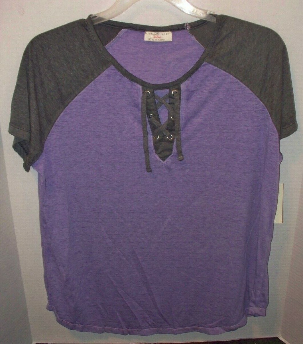 Bobbie Brooks Woman’s Lace-Up Neck Short Sleeve Top – Plus Size 1X 2X 3X
