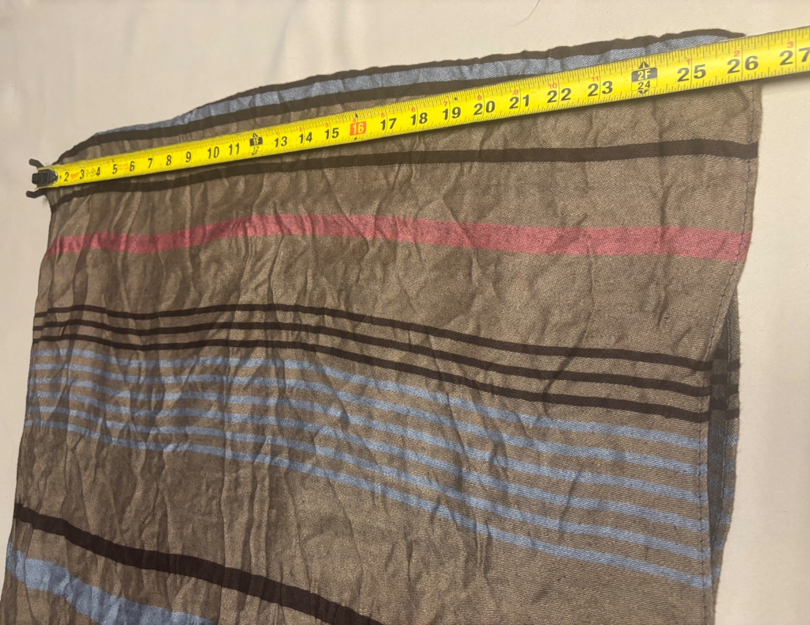 Women’s 100% Pashmina Shawl Wrap Scarf Brown Blue Pink Striped Tassel Sz 72×26”