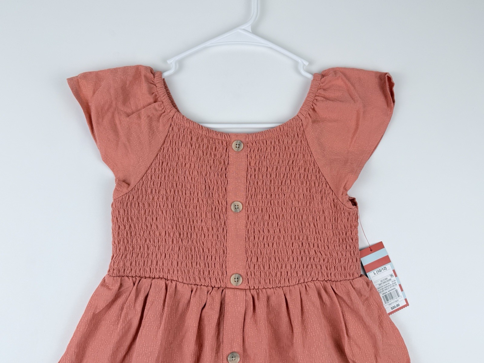Cat & Jack Girl’s Dusty Coral Short Sleeve Smocked Woven Dress Size LARGE(10/12)