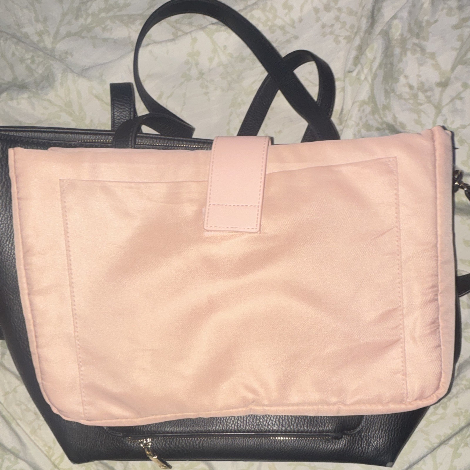 Gerry Weber Large Black Pebbled Zip Tote w/ Pink Lining Pouch, Inner Pockets
