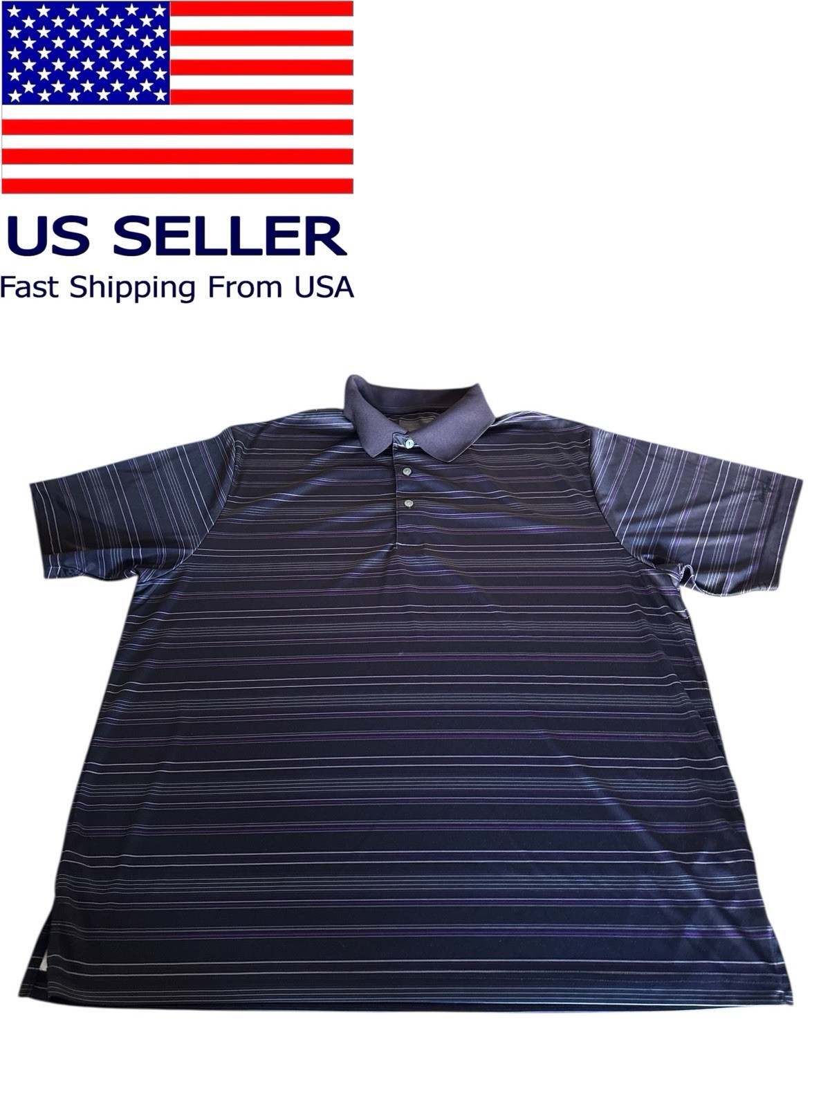 Men Polo Collared Short Sleeve Shirt Stripe Multicolor Size Pit To Pit 26.5 in p
