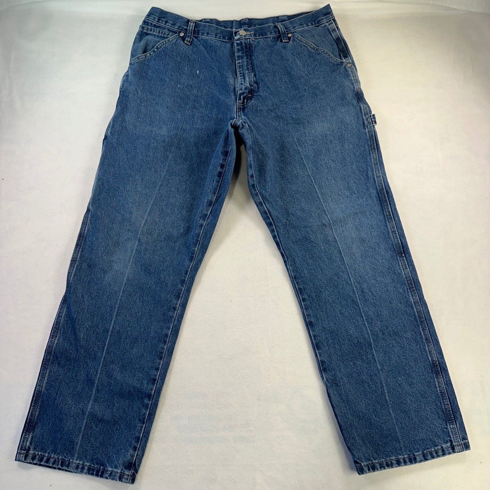 Wrangler Authentics Mens Blue Carpenter Jeans Straight Leg Workwear Denim 36×30