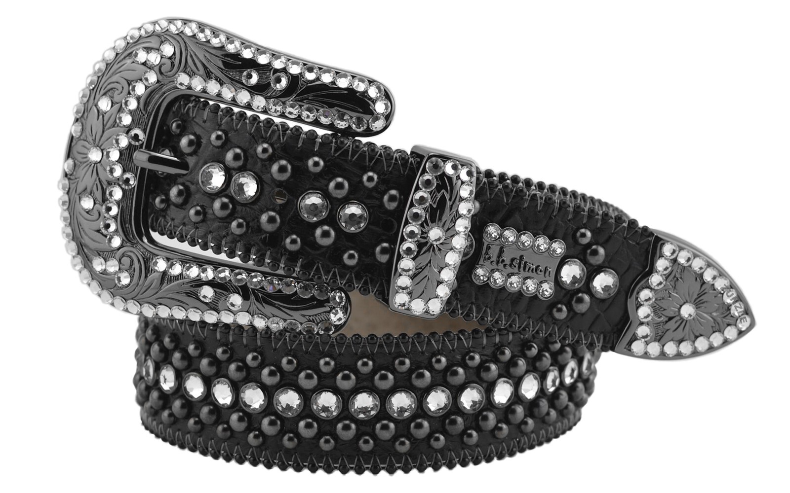 BB Simon Veronica Belt Clear Ice Crystal Black Rap Hip Hop 30 32 34 36 38 40 42
