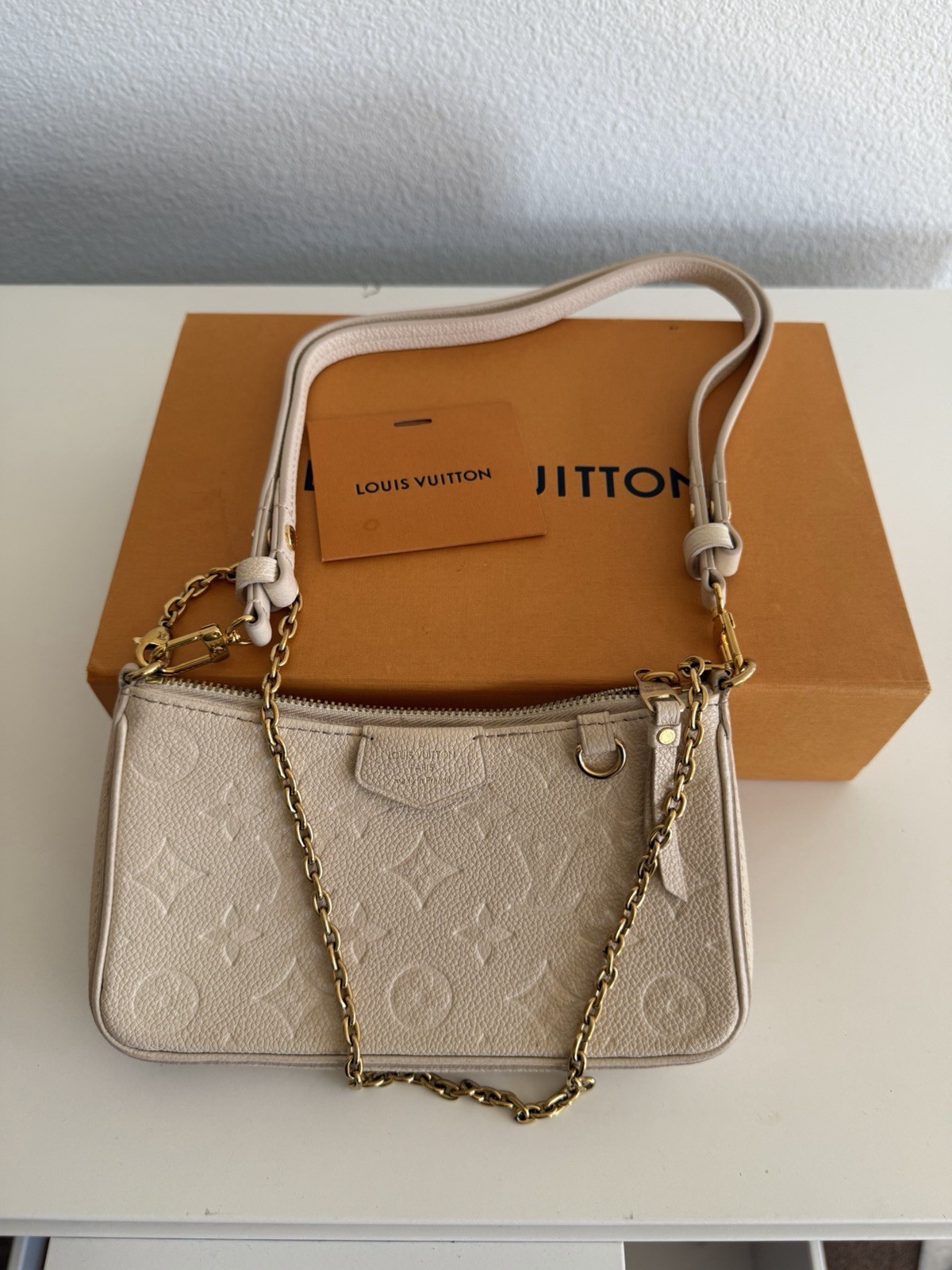 Louis Vuitton Easy Pouch on Strap Cream Leather Monogram Shoulder Mini Bag