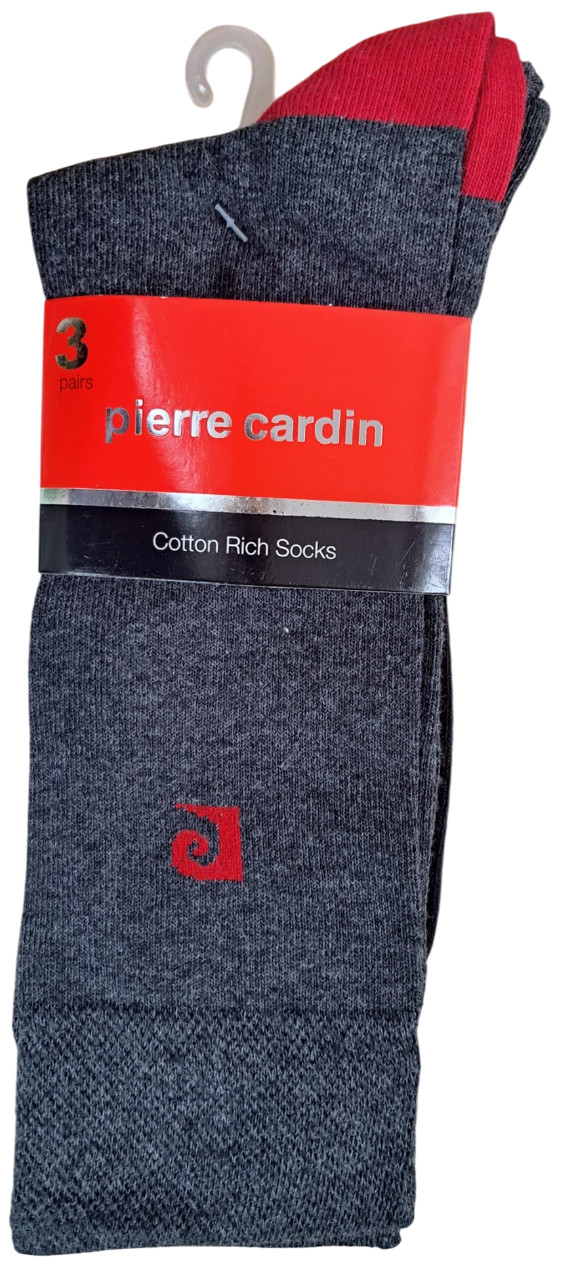 PIERRE CARDIN | Mens 3 PACK Grey Tipped Socks | One Size UK 7-11 EU 40-46