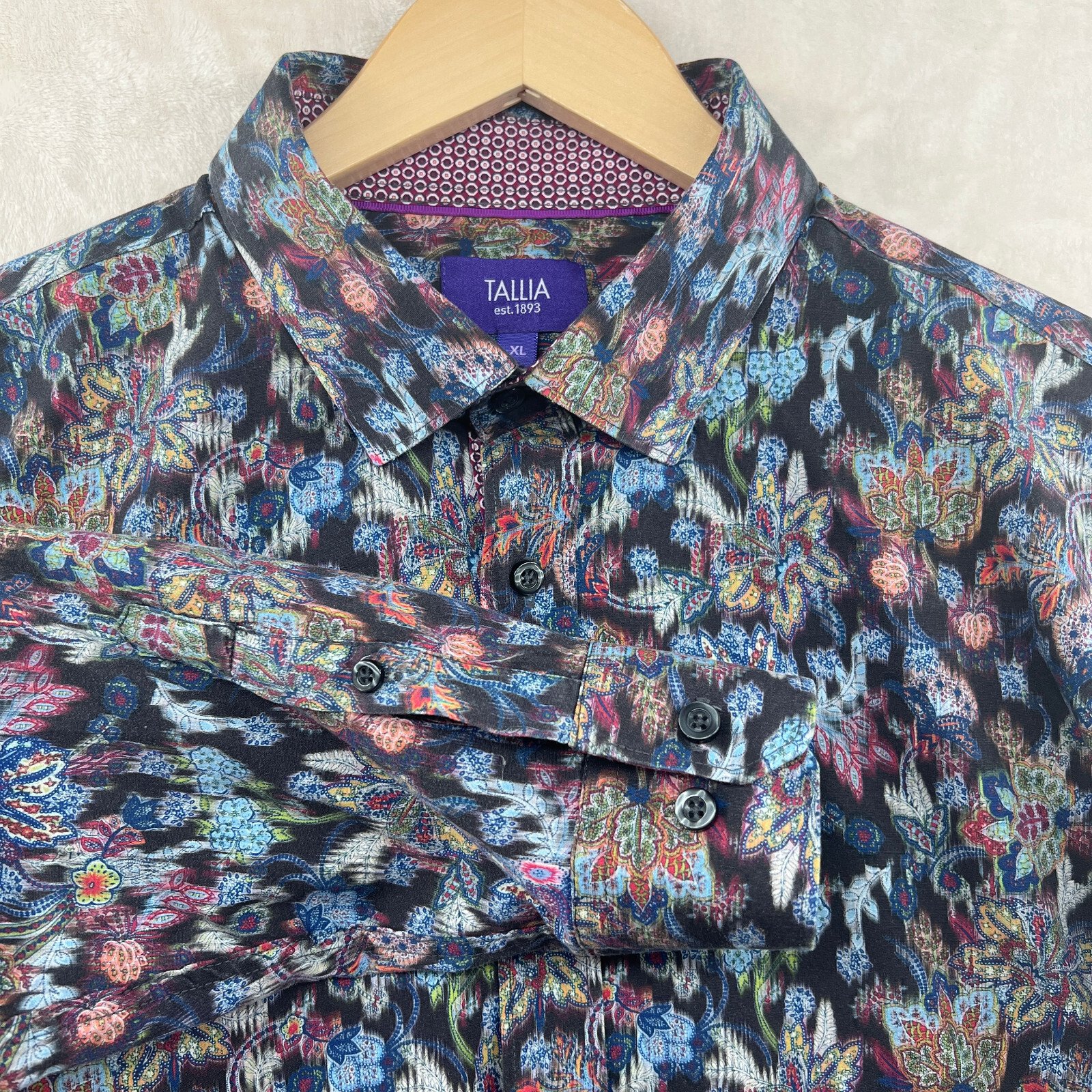 Tallia Men’s Size XL Floral Stretch Cotton Long Sleeve Flip Cuffs Casual Shirt