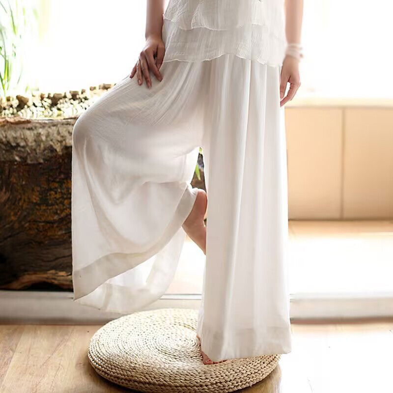 Chinese Style Womens Casual Wide Leg Pants Loose Tai chi Trousers Spring Ethnic