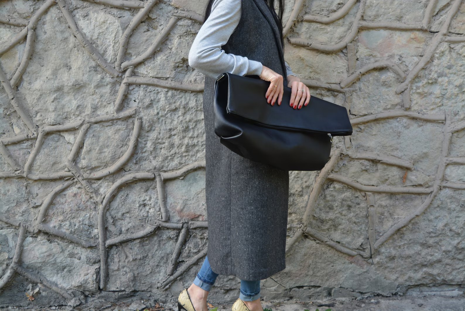 Oversize 3 in 1 Leather Clutch Shoulder Bag Tote