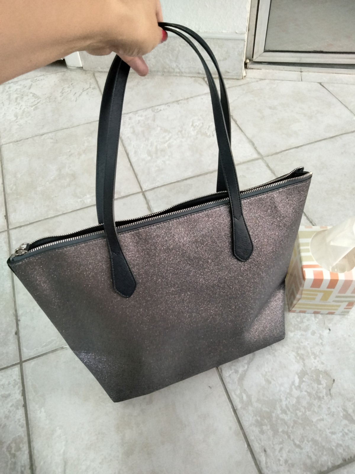 kate spade new york WKRU6278 Joeley Glitter Large Tote Handbag – Dusk Navy