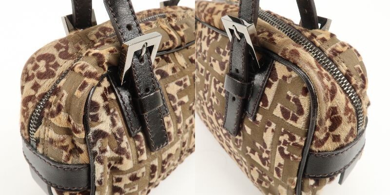 FENDI FF Mini Boston Bag Hand Bag 8BN004 Unborn Calf Leather Auth Used